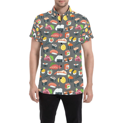 Sushi Print Design LKS302 Men Short Sleeve Button Up Shirt