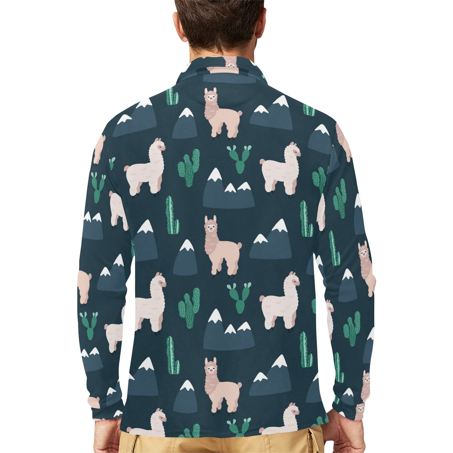 Llama Pattern Print Design 06 Long Sleeve Polo Shirt For Men's