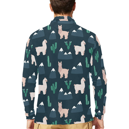 Llama Pattern Print Design 06 Long Sleeve Polo Shirt For Men's