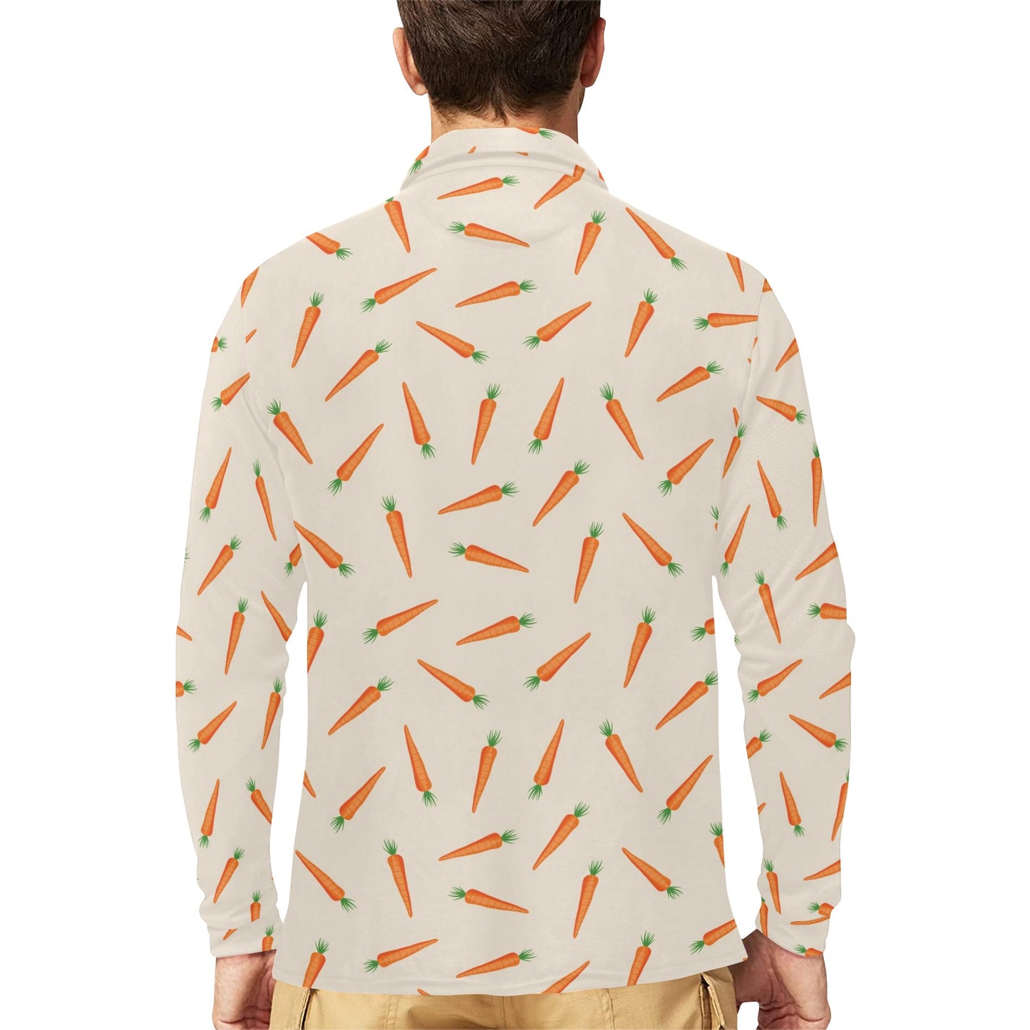 Carrot Pattern Print Design 07 Long Sleeve Polo Shirt For Men's