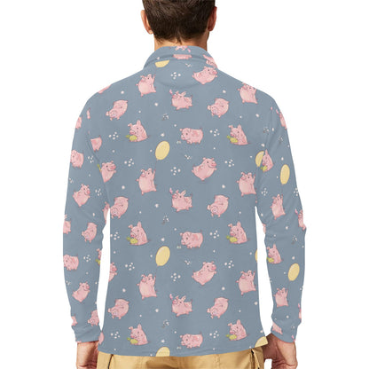 Pig Print Design LKS405 Long Sleeve Polo Shirt For Men's