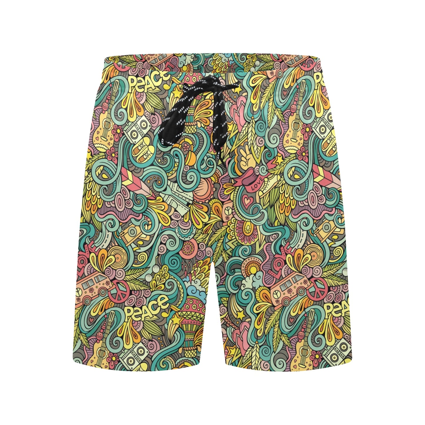 Hippie Print Design LKS302 Men's Swim Trunks Beach Shorts