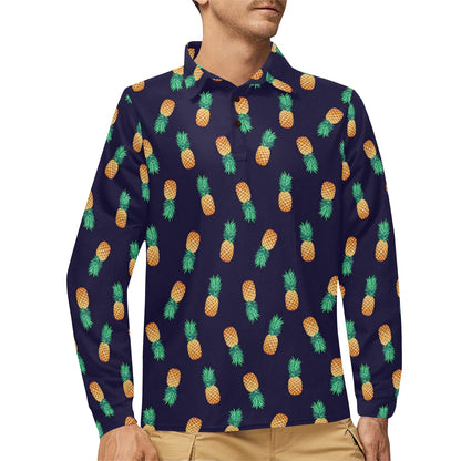 Pineapple Pattern Long Sleeve Polo Shirt For Men's
