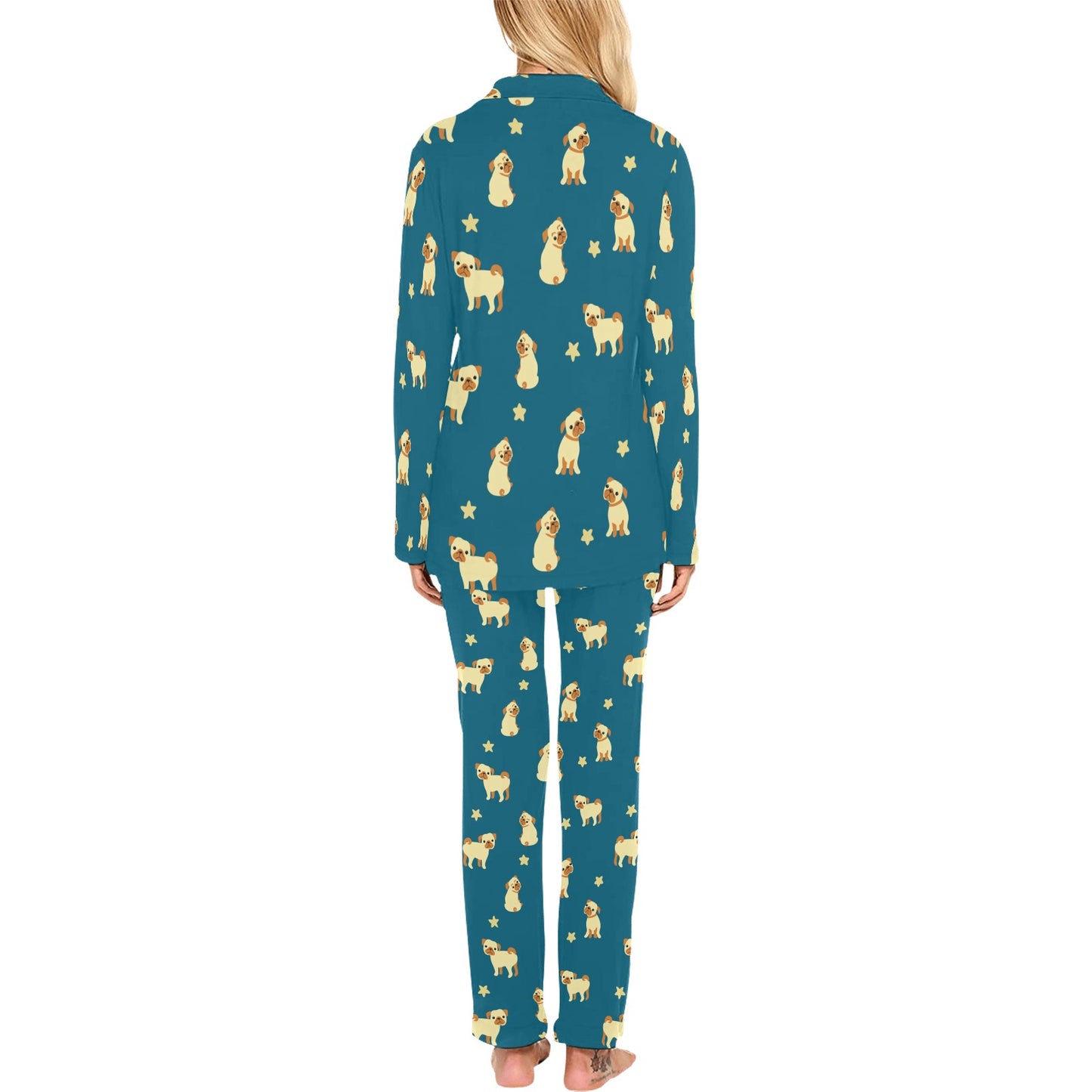 Pug Pattern Print Design A06 Women's Long Pajama Set