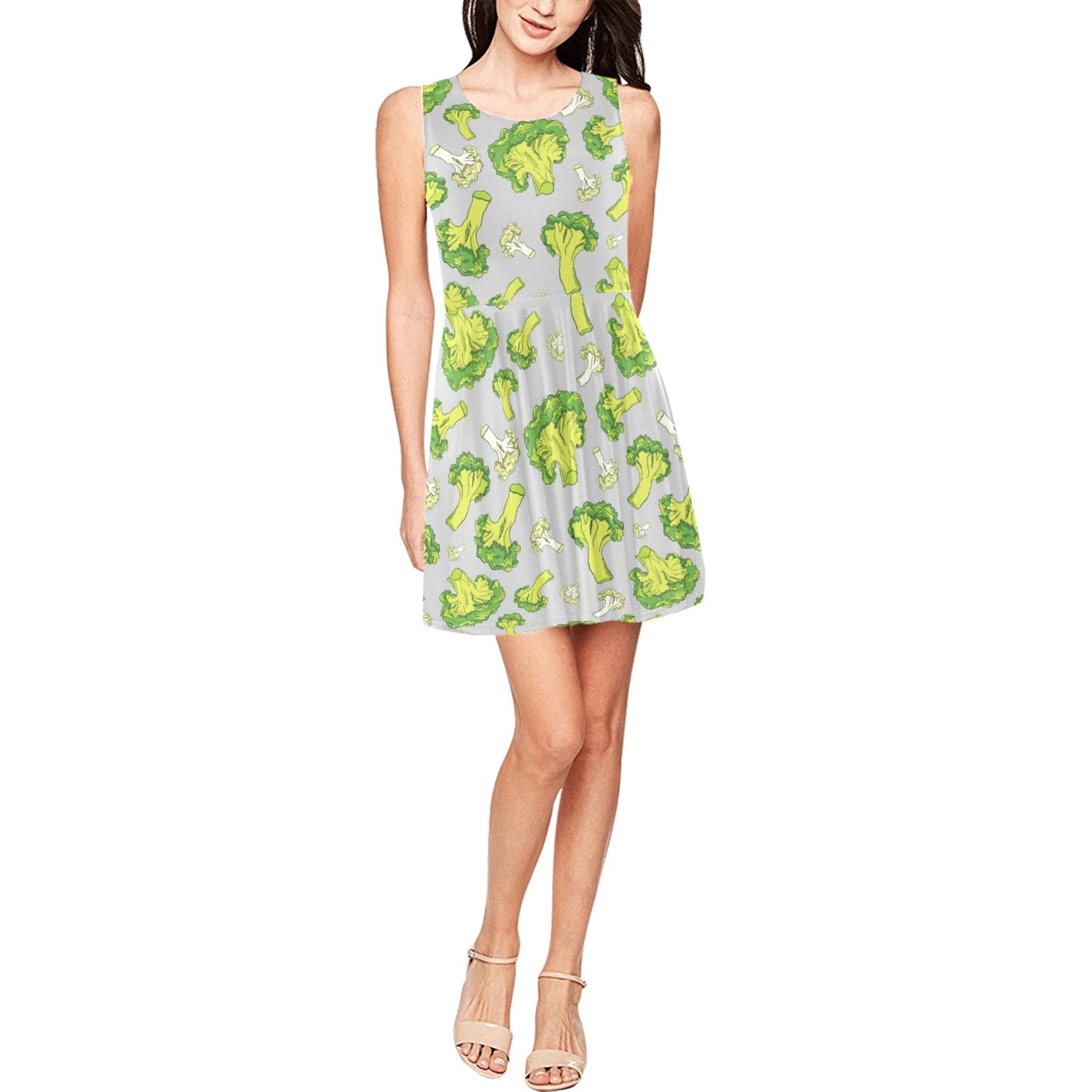 Broccoli Pattern Print Design 03 Sleeveless Dress