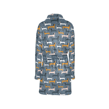 Dachshund Pattern Print Design 012 Women's Fleece Robe