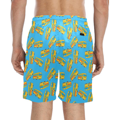 School Bus Print Design LKS302 Men's Swim Trunks Beach Shorts