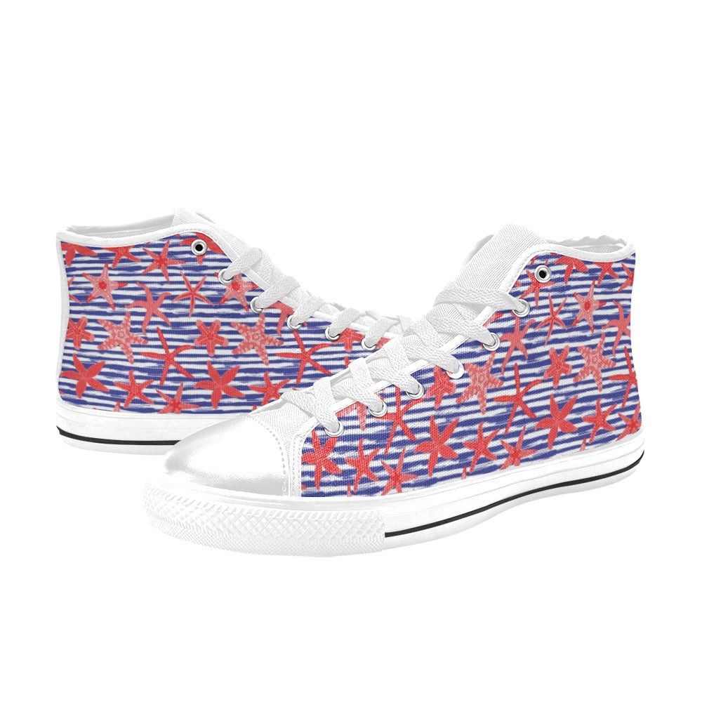 Starfish Print Design LKS401 Men's High Top Canvas Shoes