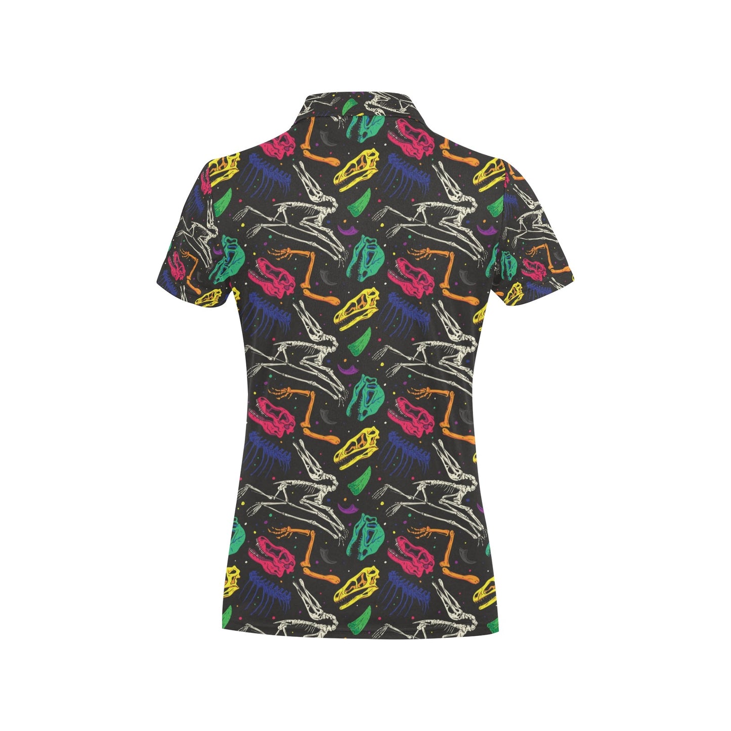 Dinosaur Skull Color Print Pattern Women's Polo Shirt