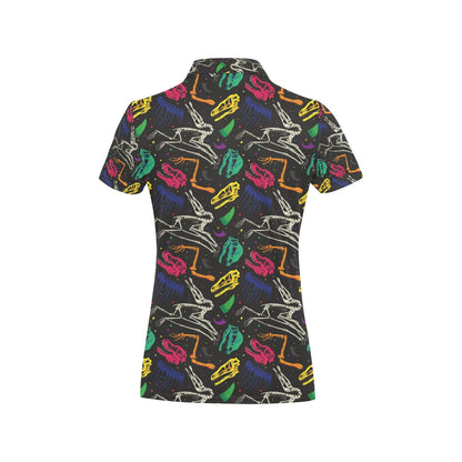 Dinosaur Skull Color Print Pattern Women's Polo Shirt