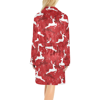 Reindeer Red Pattern Print Design 01 Women's Fleece Robe