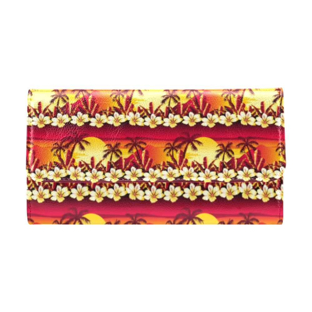 Hawaiian Tropical Sunset Hibiscus Print Women's Trifold Wallet