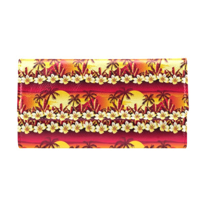Hawaiian Tropical Sunset Hibiscus Print Women's Trifold Wallet