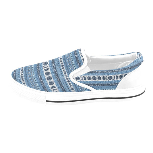 Sun Moon Pattern Print Design LKS306 White Slip Ons Canvas Women's Shoes