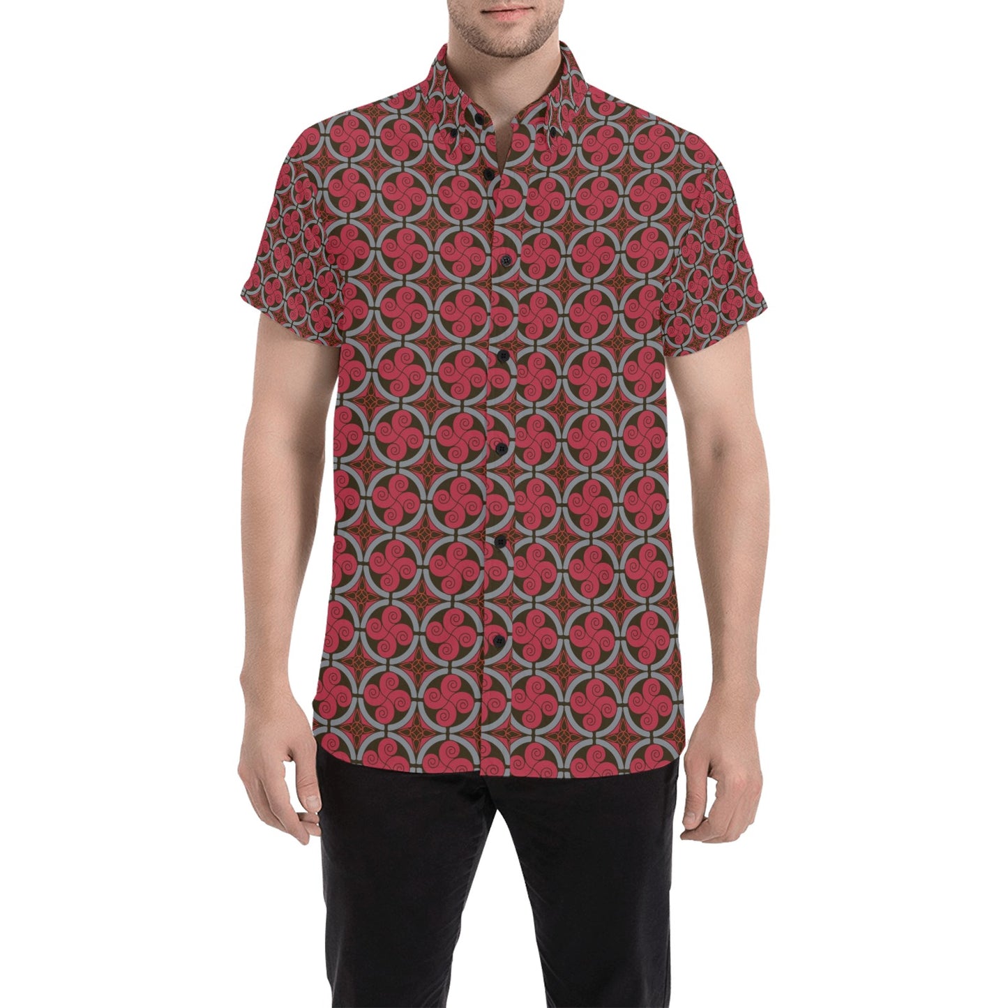 Vikings Print Design LKS301 Men Short Sleeve Button Up Shirt