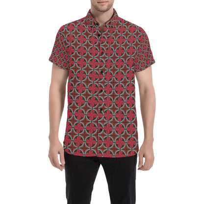 Vikings Print Design LKS301 Men Short Sleeve Button Up Shirt