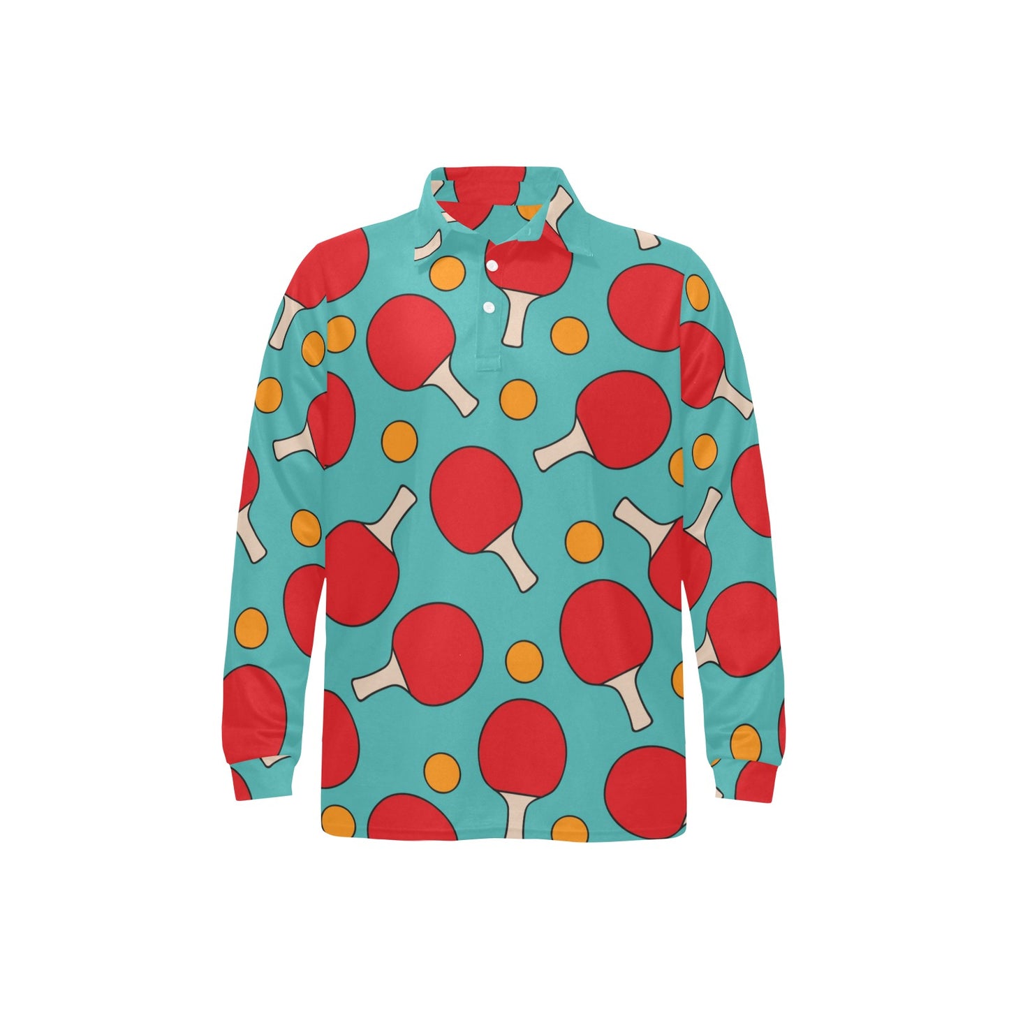 Ping Pong Pattern Print Design A01 Long Sleeve Polo Shirt For Men's