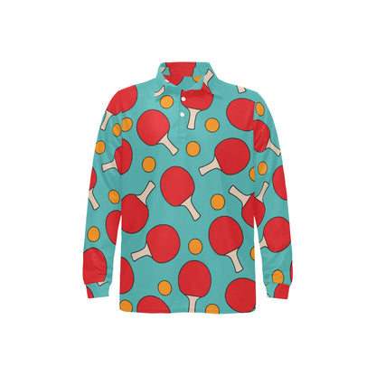 Ping Pong Pattern Print Design A01 Long Sleeve Polo Shirt For Men's