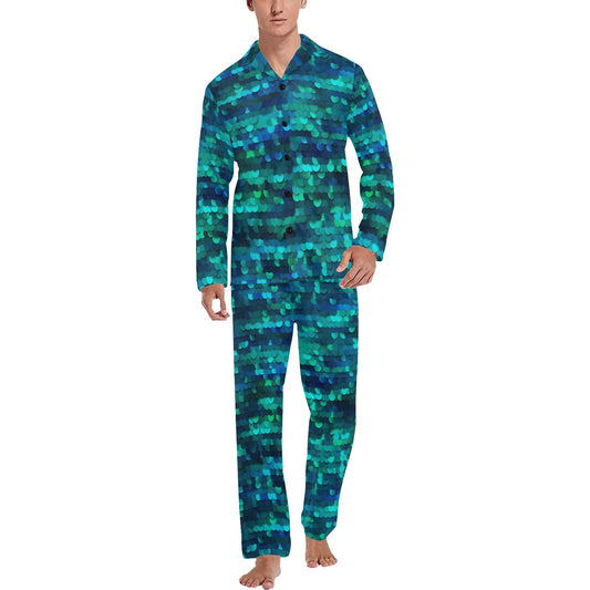 Mermaid Scales Pattern Print Design 06 Men's Long Pajama Set