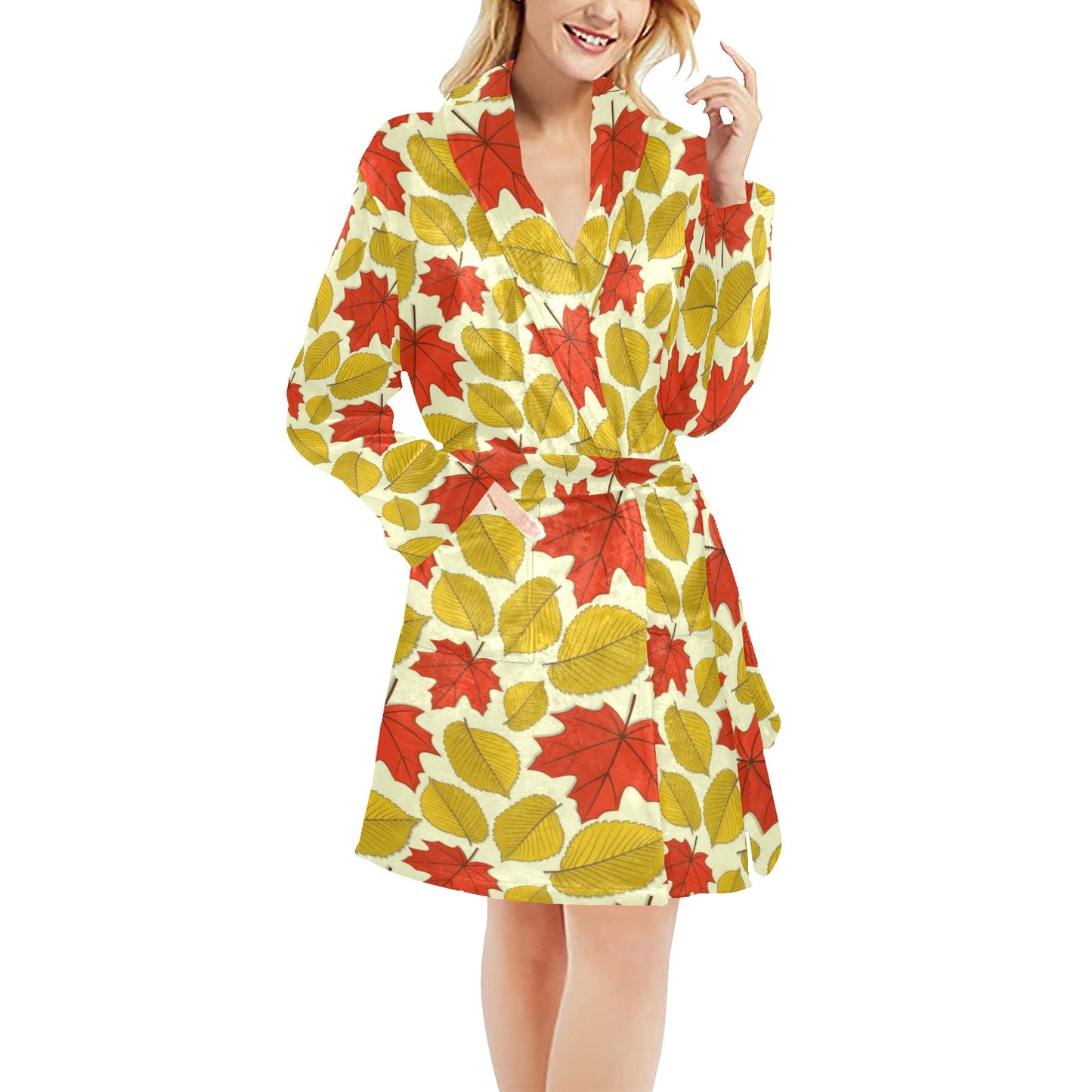 Elm Maple Leave Print Pattern Women's Fleece Robe