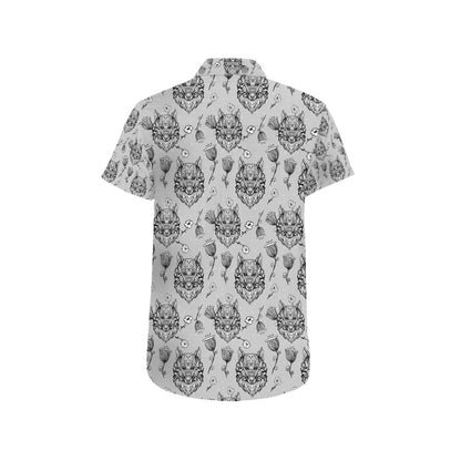 Tribal Pattern Print Design LKS306 Men Short Sleeve Button Up Shirt