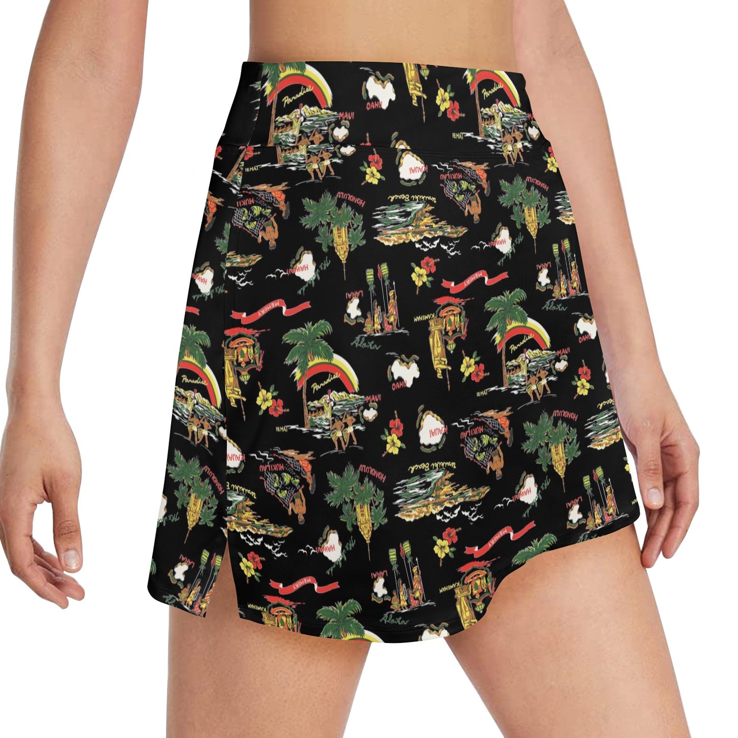 Hawaiian Island Themed Print 17" Golf & Pickleball Skort with Pockets