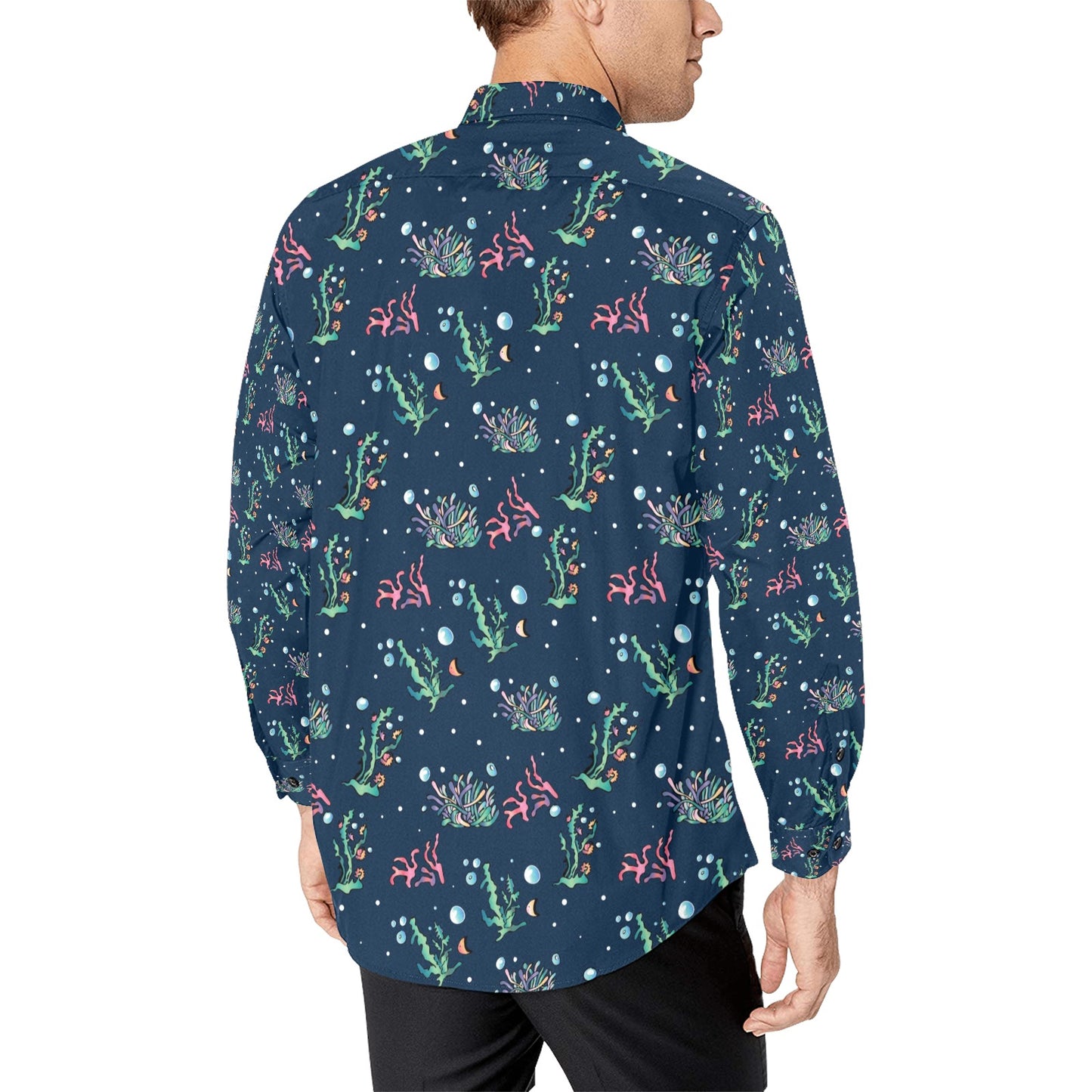 Seaweed Print Design LKS306 Men's Long Sleeve Dress Shirt