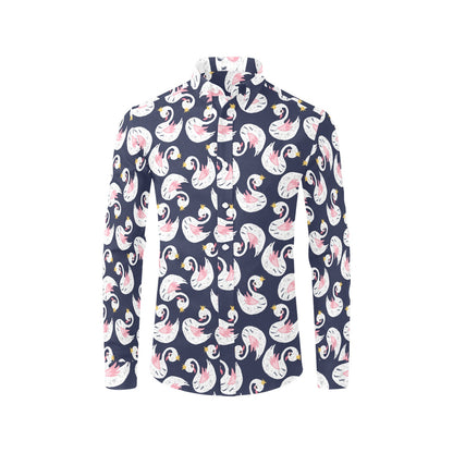 Swan Print Design LKS403 Men's Long Sleeve Dress Shirt