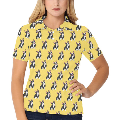 Boston Terrier Pattern Print Design 06 Women's Polo Shirt