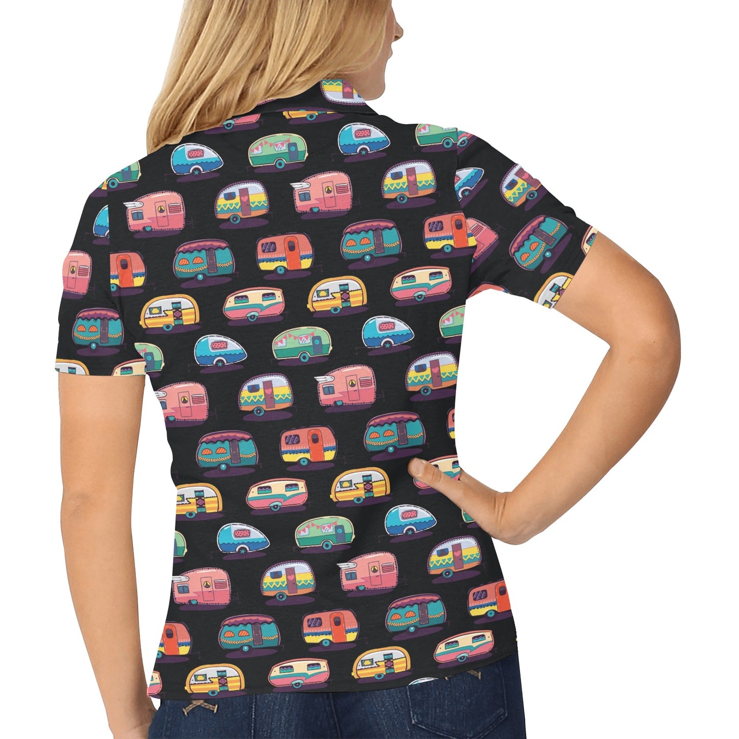 Camper Camping Pattern Women's Polo Shirt