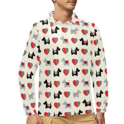 Scottish Terriers Print Design LKS3010 Long Sleeve Polo Shirt For Men's