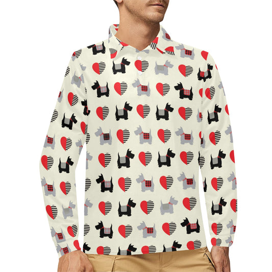 Scottish Terriers Print Design LKS3010 Long Sleeve Polo Shirt For Men's