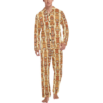 Tiki Orange Vertical Pattern Men's Long Pajama Set