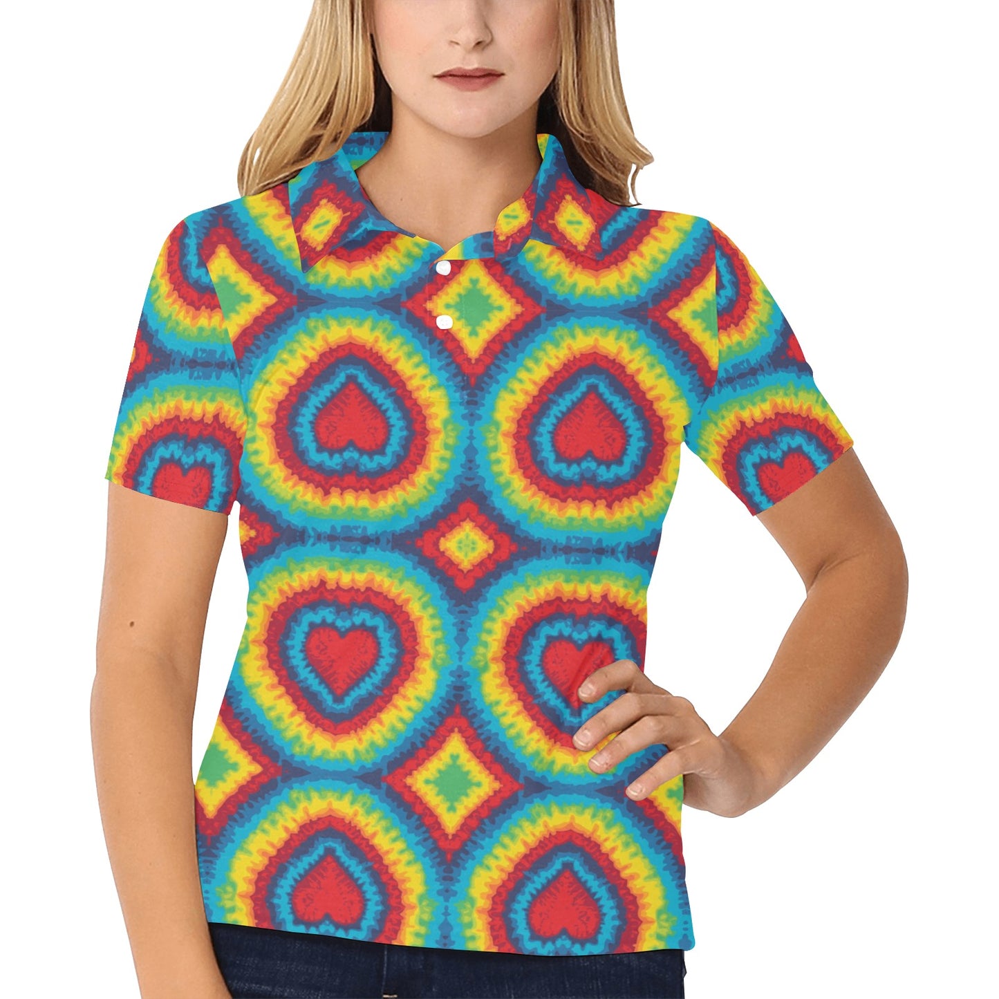 Tie Dye Heart shape Women's Polo Shirt