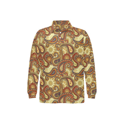 Boho Pattern Print Design 08 Long Sleeve Polo Shirt For Men's