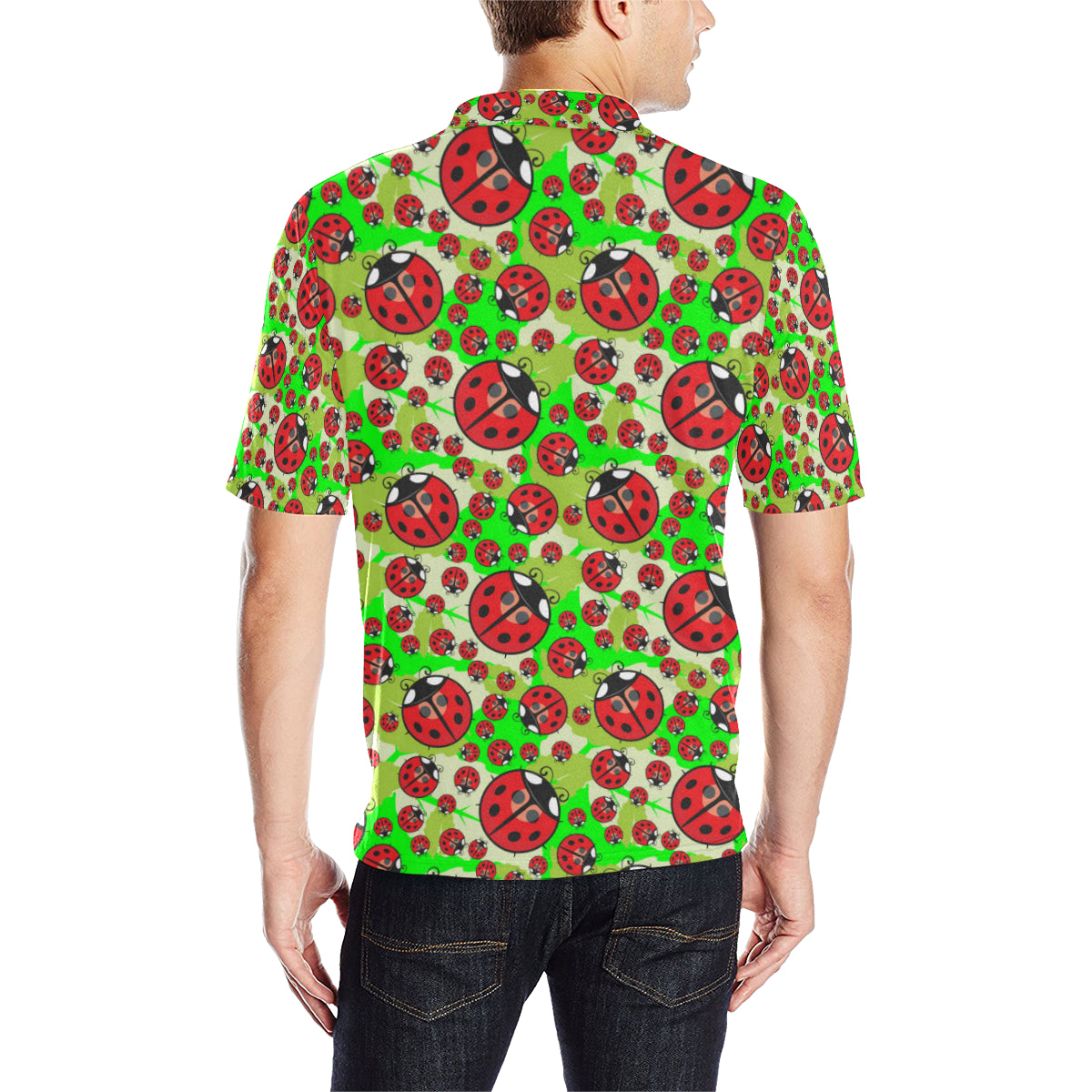 Ladybug with Leaf Print Pattern Men Polo Shirt