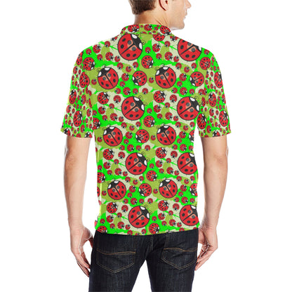 Ladybug with Leaf Print Pattern Men Polo Shirt