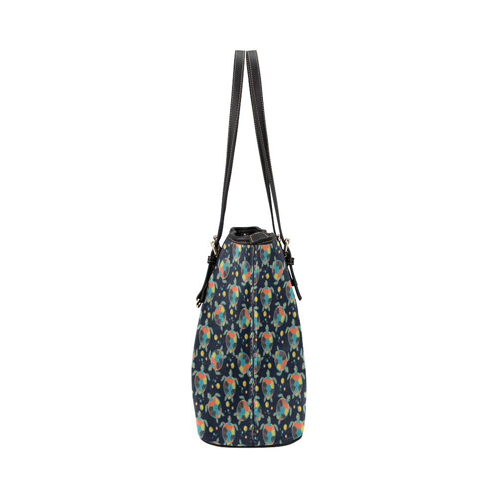 Sea Turtle Colorful with bubble Print Leather Tote Bag