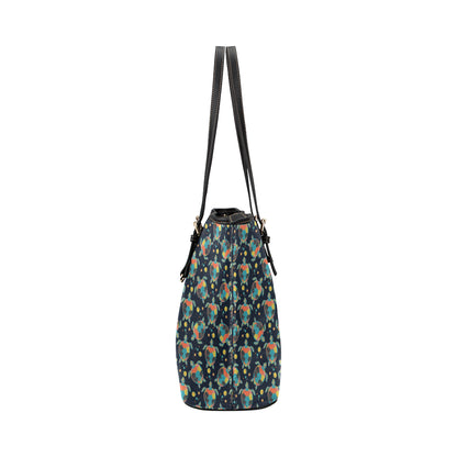 Sea Turtle Colorful with bubble Print Leather Tote Bag