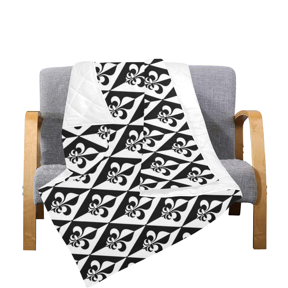 Fleur De Lis Black White Pattern Print Design 02 Premium Quilt