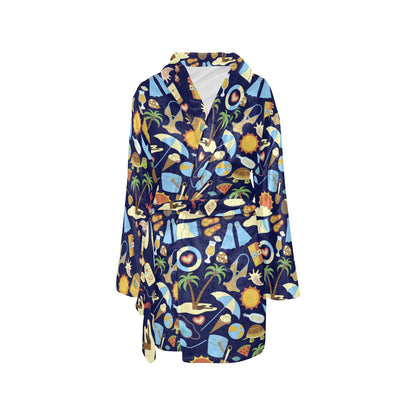Beach Themed Pattern Print Design 04 Women's Fleece Robe