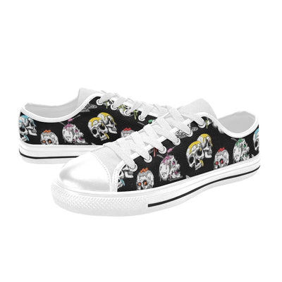 Skull Print Design LKS3013 Women's White Low Top Shoes