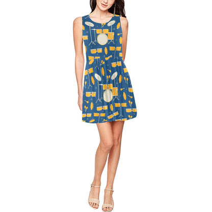 Drum Set Pattern Print Design 03 Sleeveless Dress