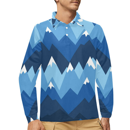 Mountain Pattern Print Design 04 Long Sleeve Polo Shirt For Men's