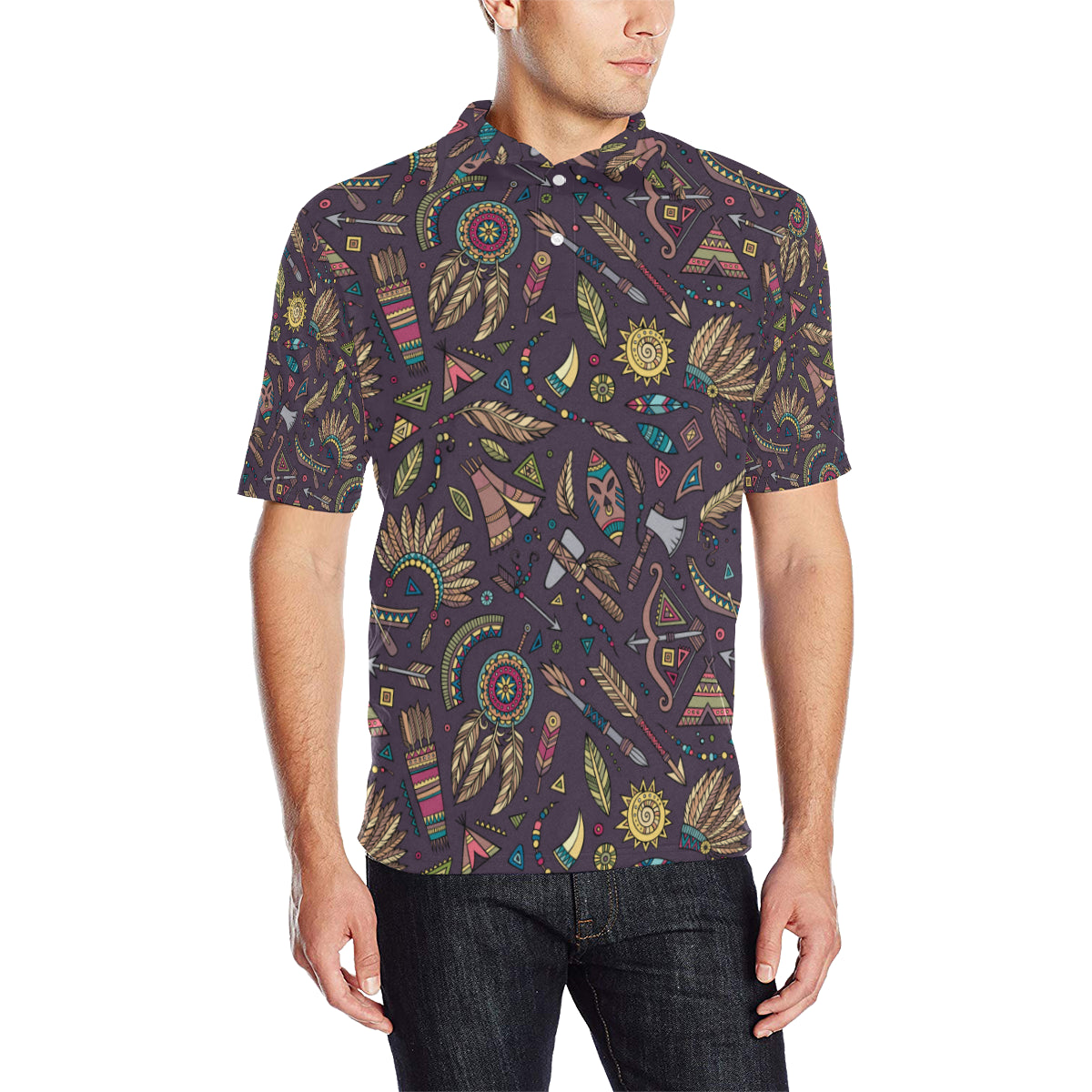 Tribal native american Aztec Men Polo Shirt