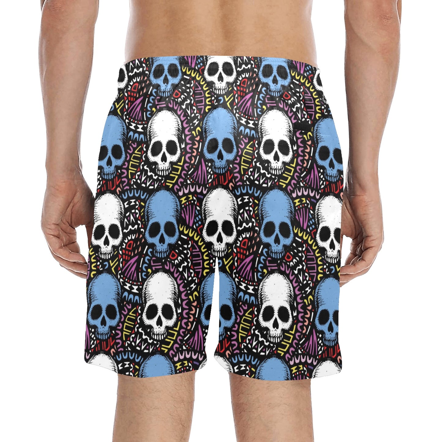 Skull Print Design LKS305 Men's Swim Trunks Beach Shorts