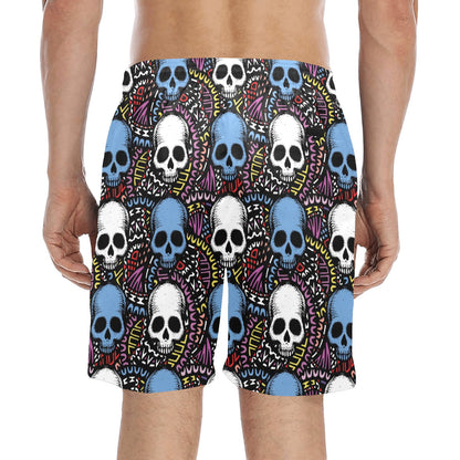 Skull Print Design LKS305 Men's Swim Trunks Beach Shorts
