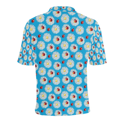 Ladybug with Daisy Themed Print Pattern Men Polo Shirt