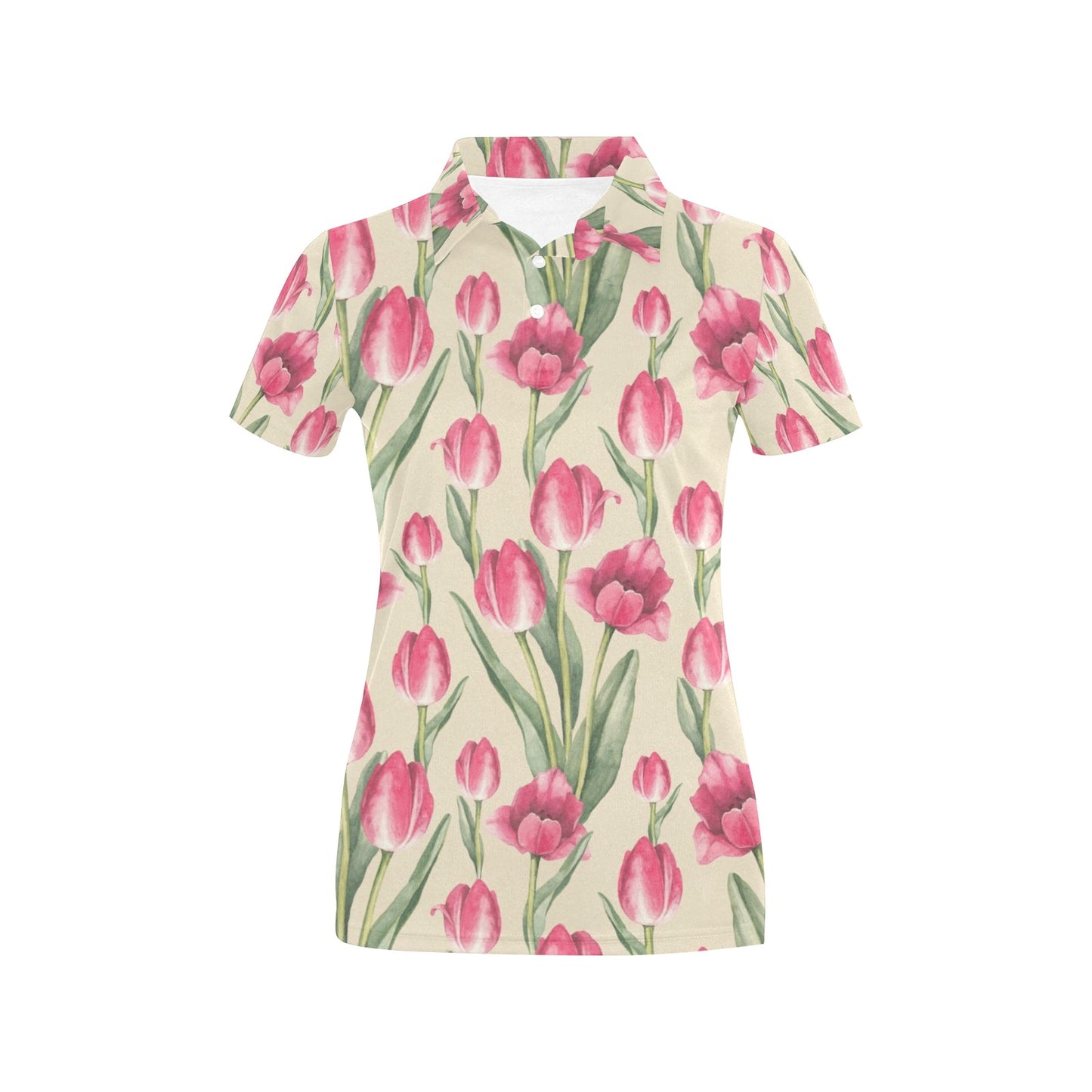 Tulip Pink Pattern Print Design TP06 Women's Polo Shirt