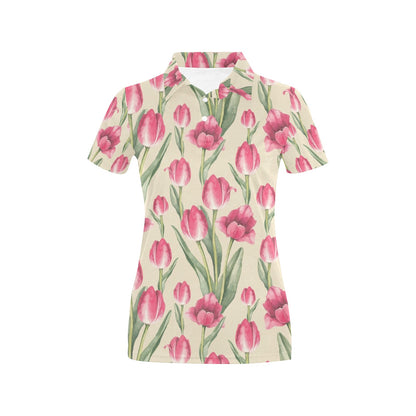 Tulip Pink Pattern Print Design TP06 Women's Polo Shirt